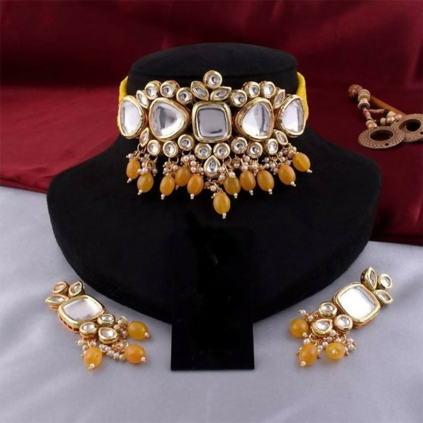 Joban Fashion Yellow kundan work Necklace Set