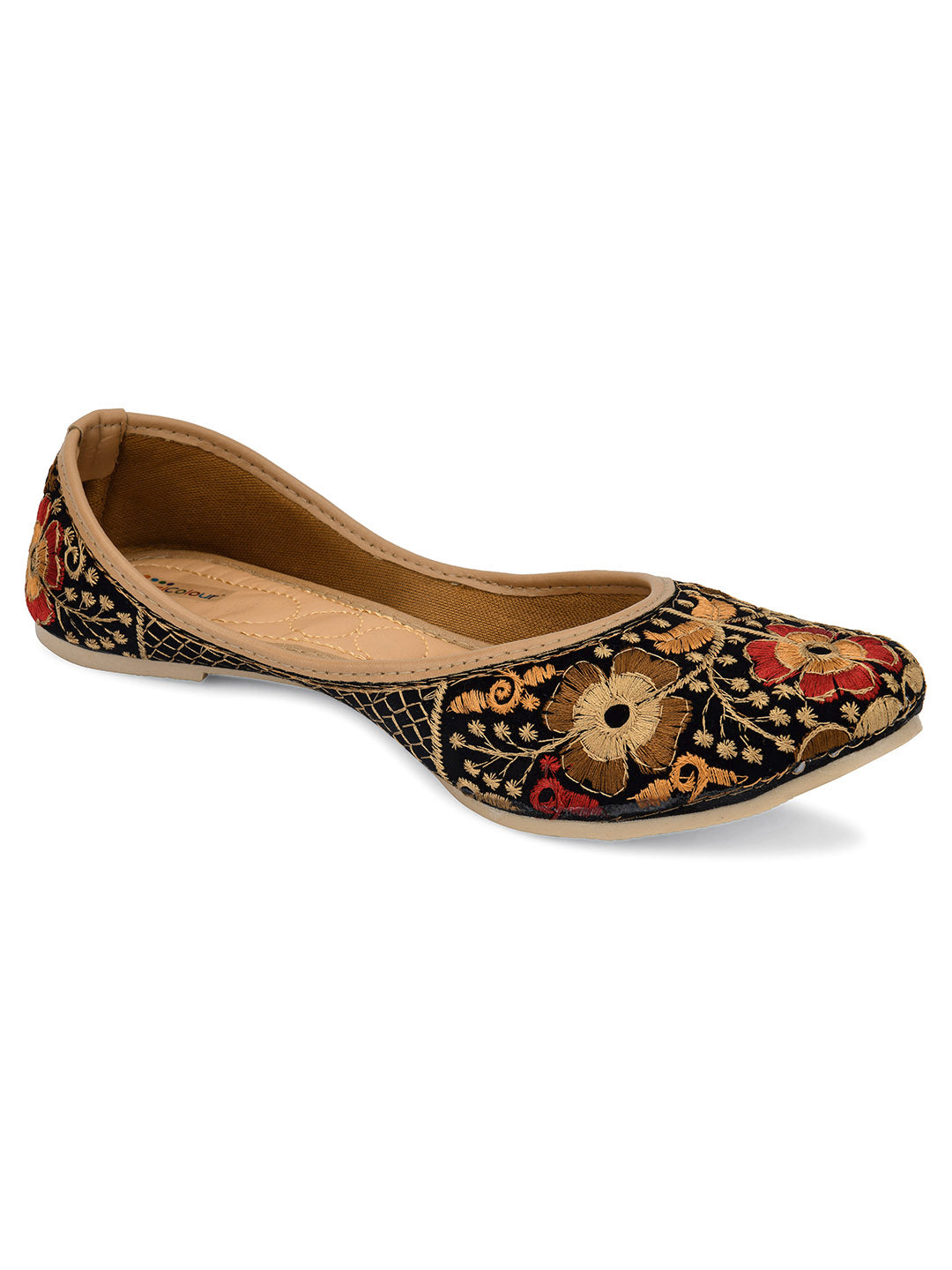 Desi Colour Women Indian Ethnic Footwear-Black Thread Work 1