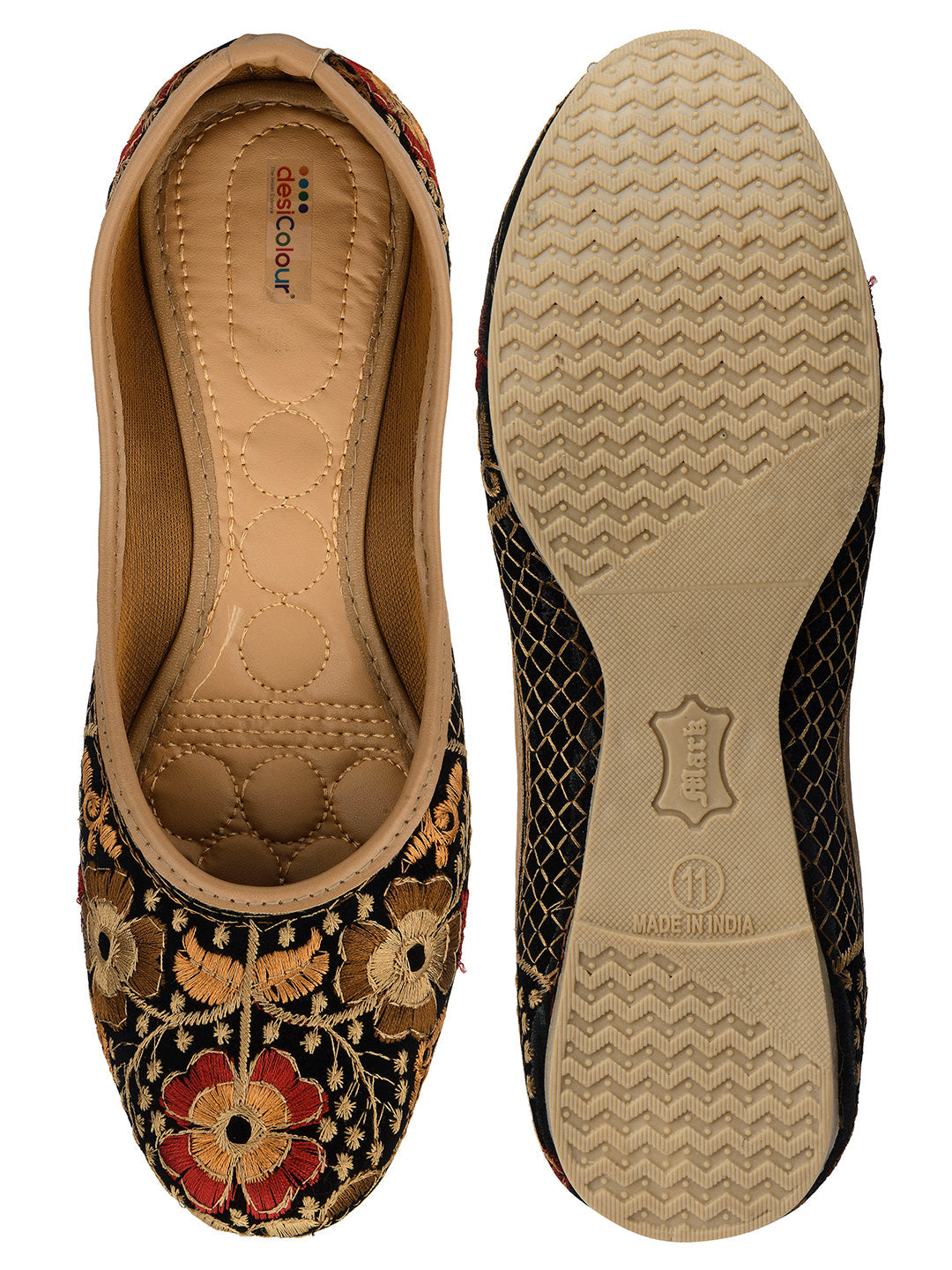 Desi Colour Women Indian Ethnic Footwear-Black Thread Work 1
