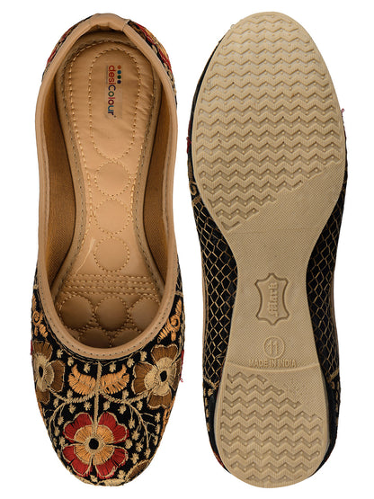 Desi Colour Women Indian Ethnic Footwear-Black Thread Work 1