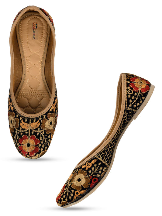 Desi Colour Women Indian Ethnic Footwear-Black Thread Work 1