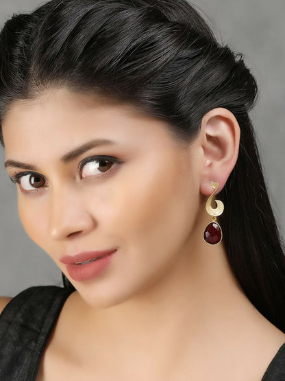 Joban Fashion Women Red Stone Matte Gold Earrings
