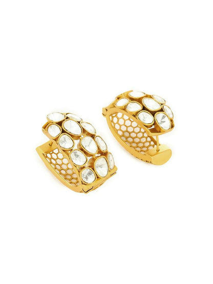 Glass Kundan Circular Earrings - Ruby Raang