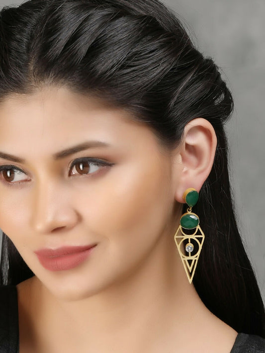 Joban Fashion Women Green Stone Matte Gold Earrings