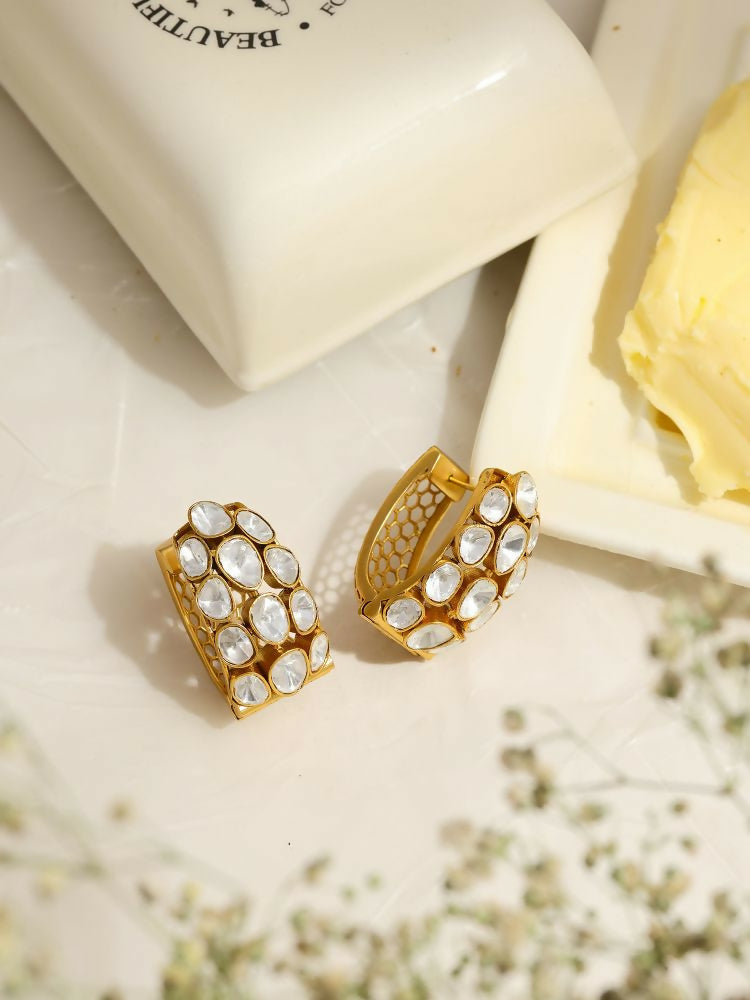 Glass Kundan Circular Earrings - Ruby Raang