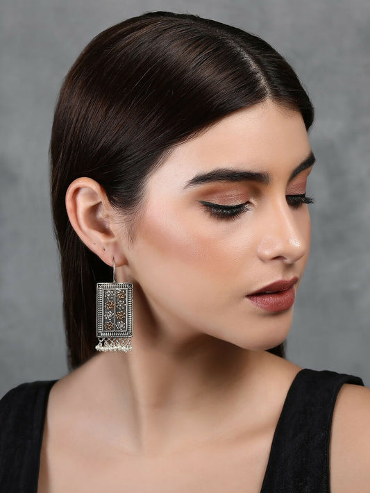 Joban Fashion Women White Beads Pattern Dual Tone Brass Earrings