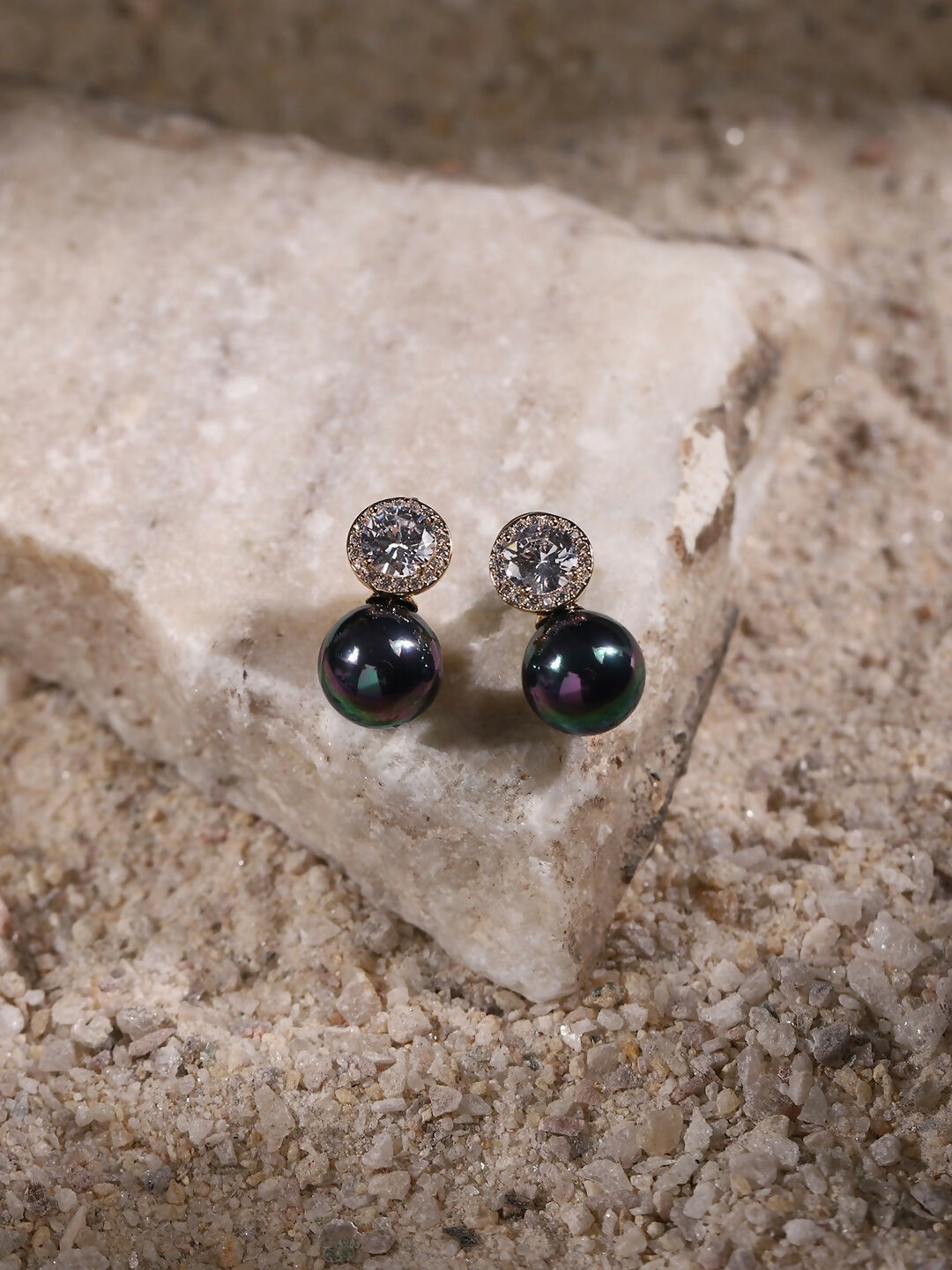 Diamond and Grey Stone Earrings- Ruby Raang