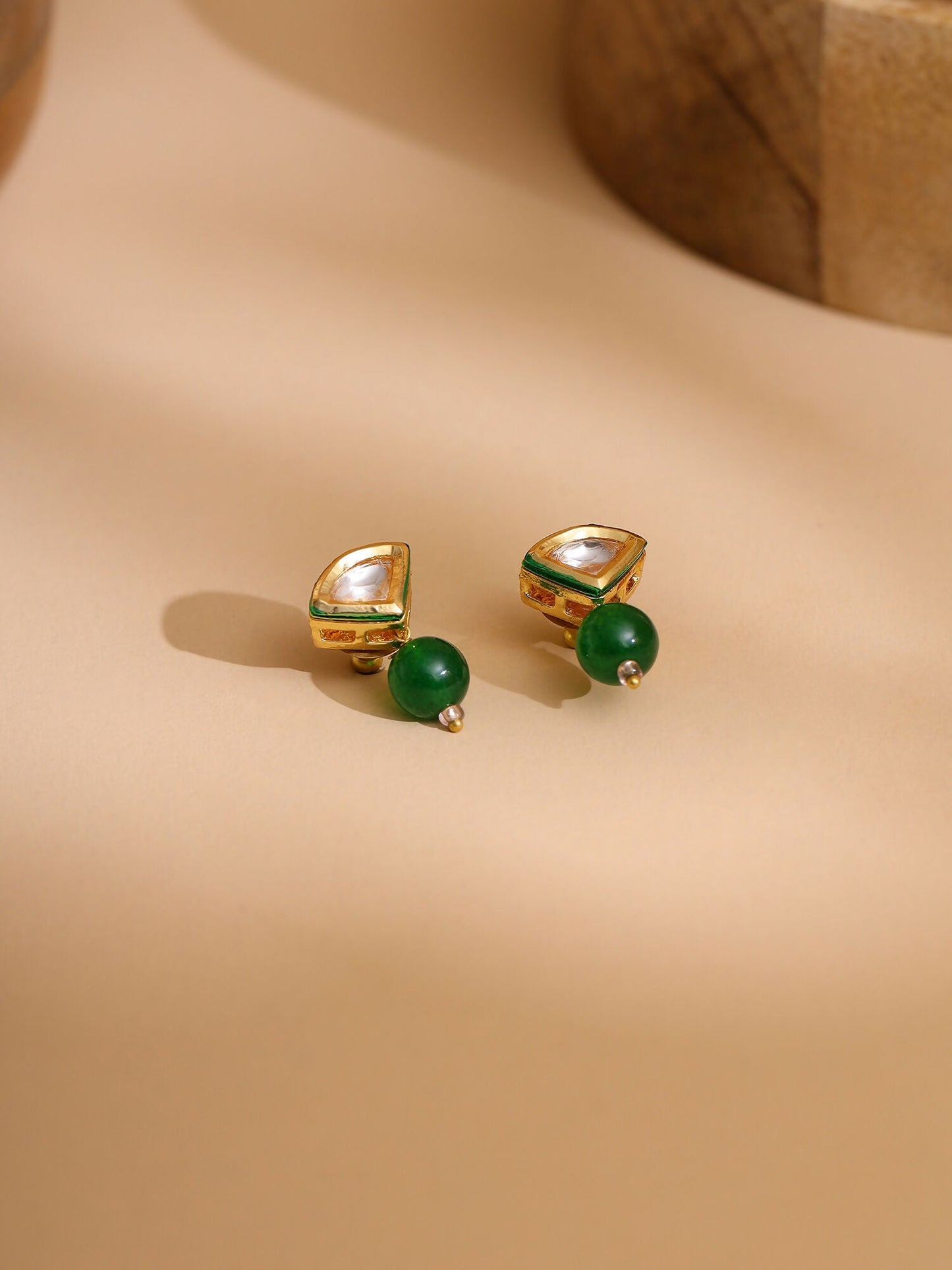 Ruby Raang Green Aventurine Kundan Studs