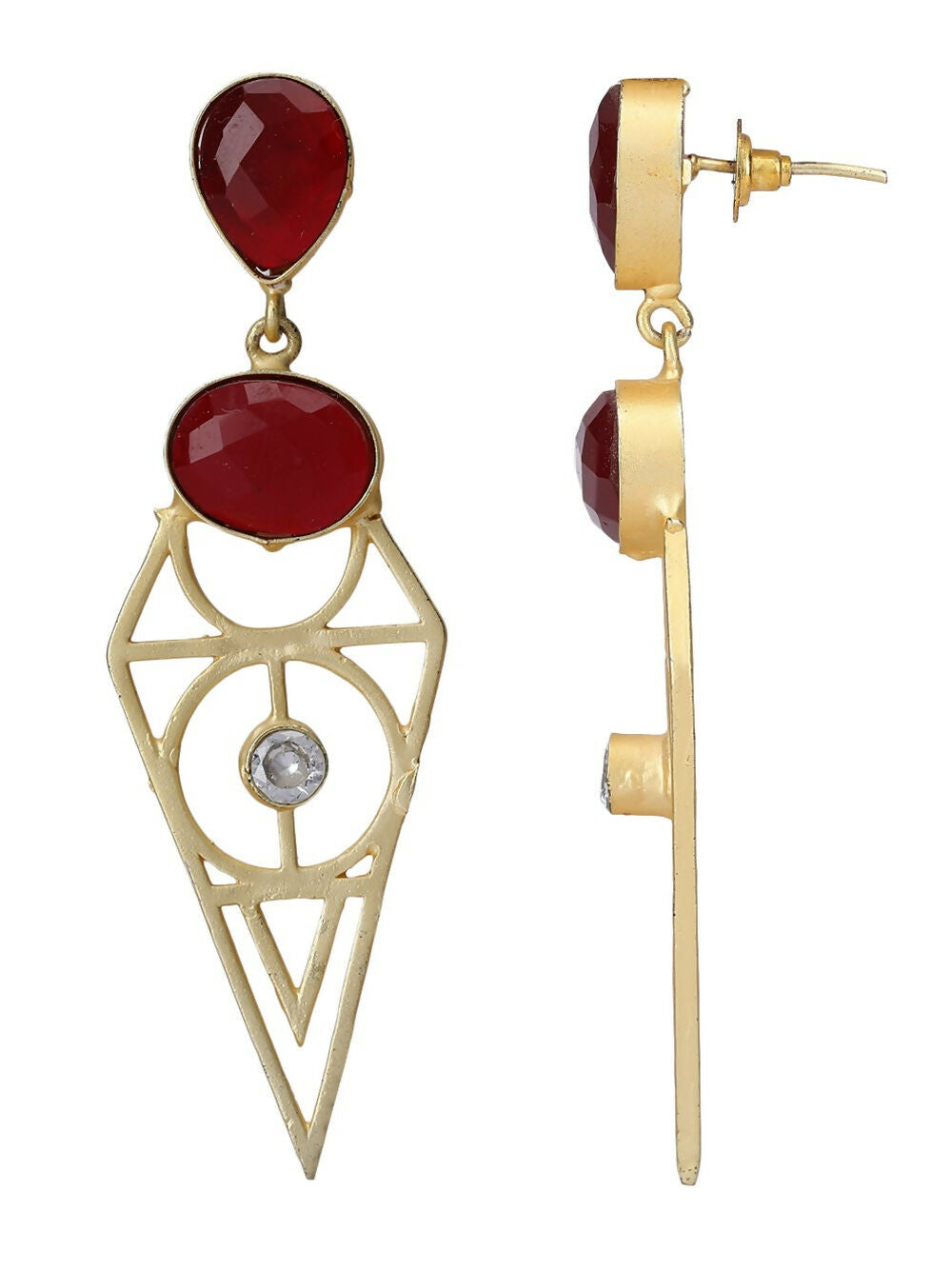 Joban Fashion Women Red Stone Matte Gold Earrings