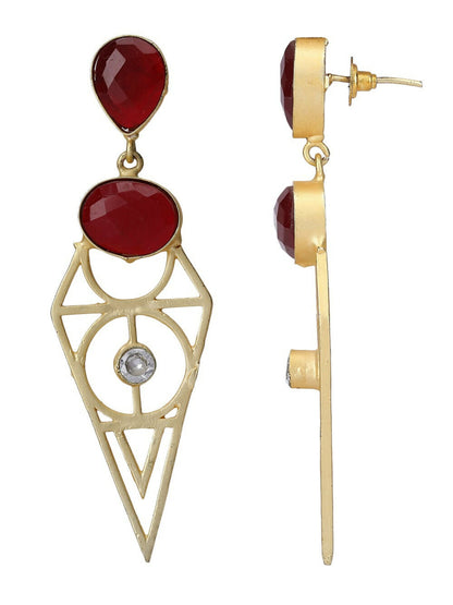 Joban Fashion Women Red Stone Matte Gold Earrings