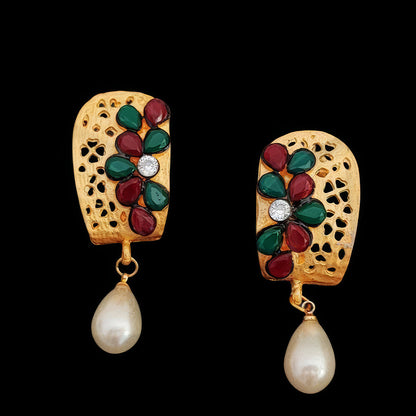 JS Fashion High Gold Polish Earrings with Clustered Pearls – Fancy Party Wear Jewelry for Women