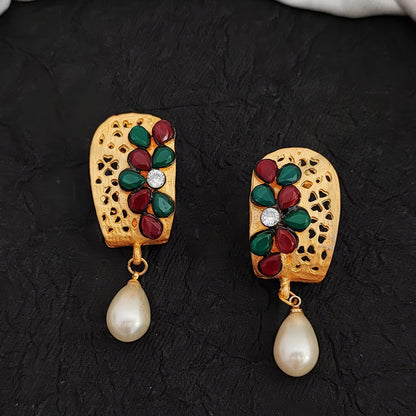 JS Fashion High Gold Polish Earrings with Clustered Pearls – Fancy Party Wear Jewelry for Women