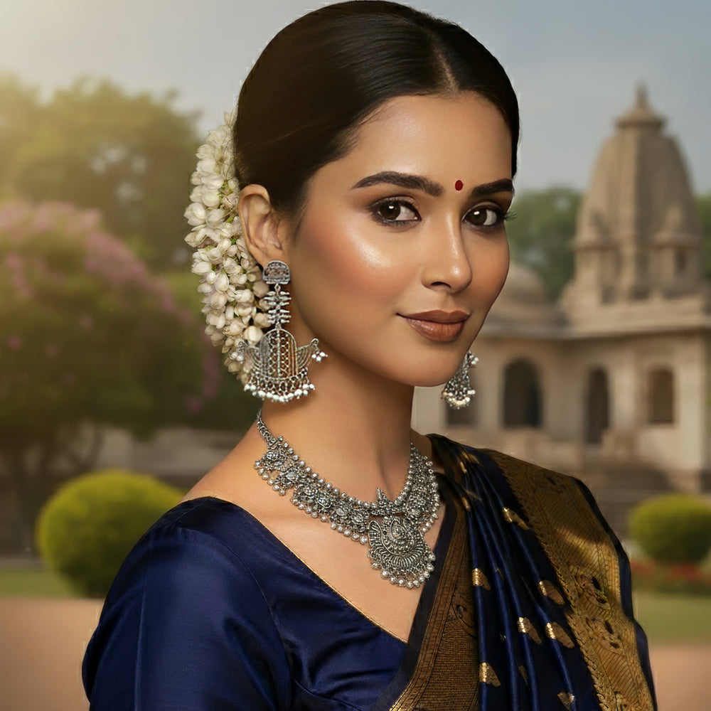 JS Fashion Designer Fancy Oxidised Silver Long Earrings for Women & Girls