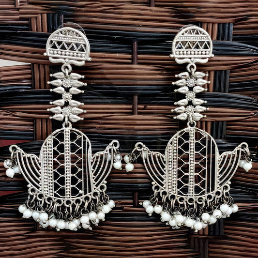 JS Fashion Designer Fancy Oxidised Silver Long Earrings for Women & Girls