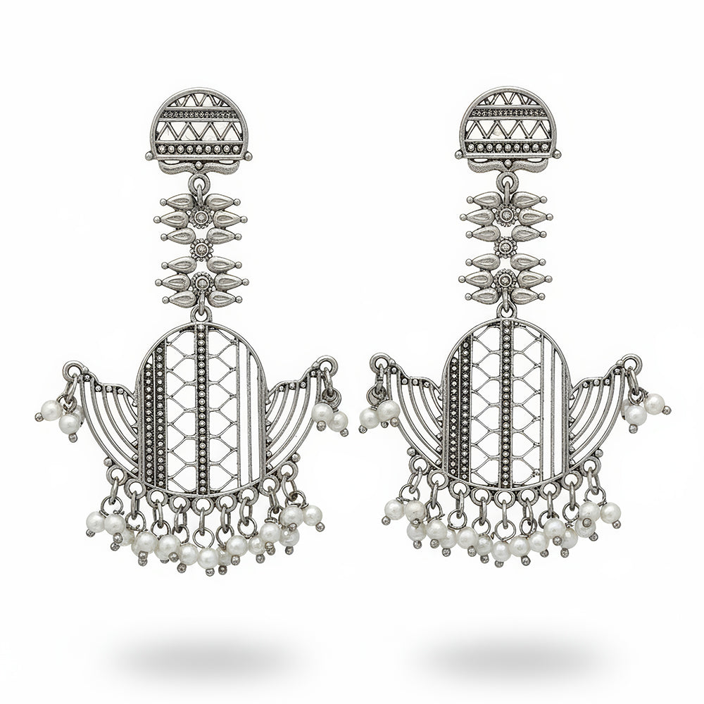 JS Fashion Designer Fancy Oxidised Silver Long Earrings for Women & Girls