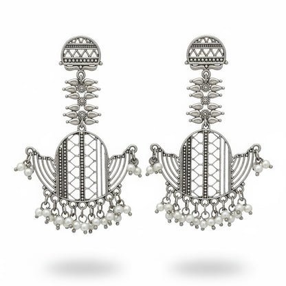JS Fashion Designer Fancy Oxidised Silver Long Earrings for Women & Girls