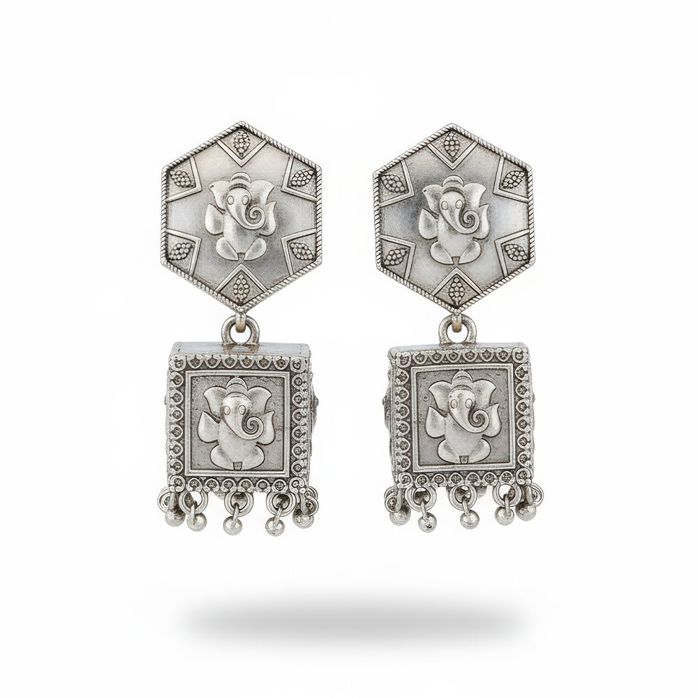 JS Fashion Oxidised Silver Antique Style Earrings for Women