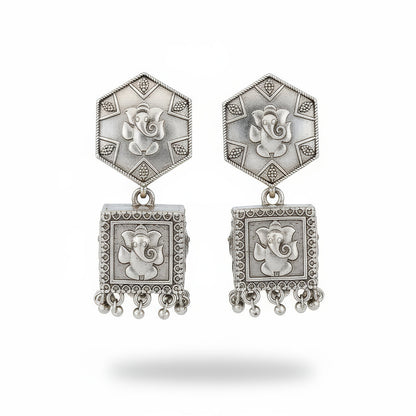 JS Fashion Oxidised Silver Antique Style Earrings for Women