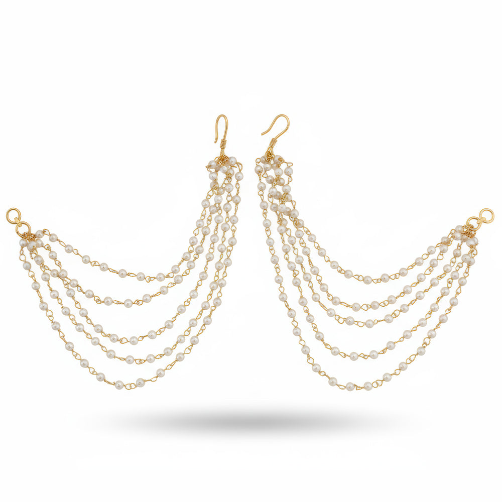 JS Fashion Cluster Pearls High Gold Polish Antique Kaan Chain Earrings for Women
