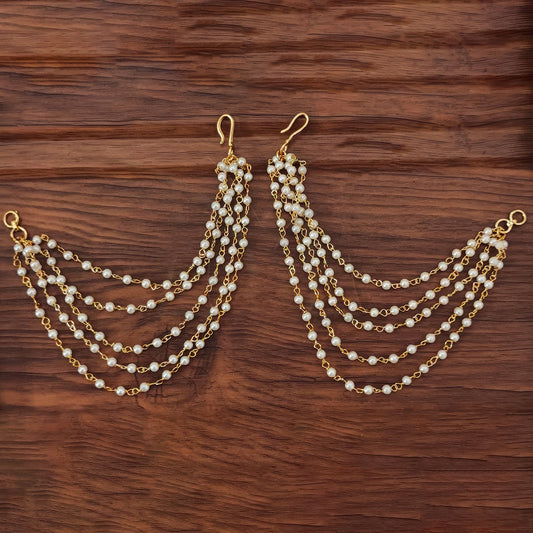 JS Fashion Cluster Pearls High Gold Polish Antique Kaan Chain Earrings for Women