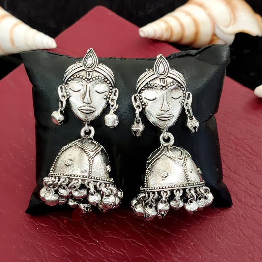 JS Fashion Antique Style Oxidised Silver Polish Jhumka Earrings for Women & Girls