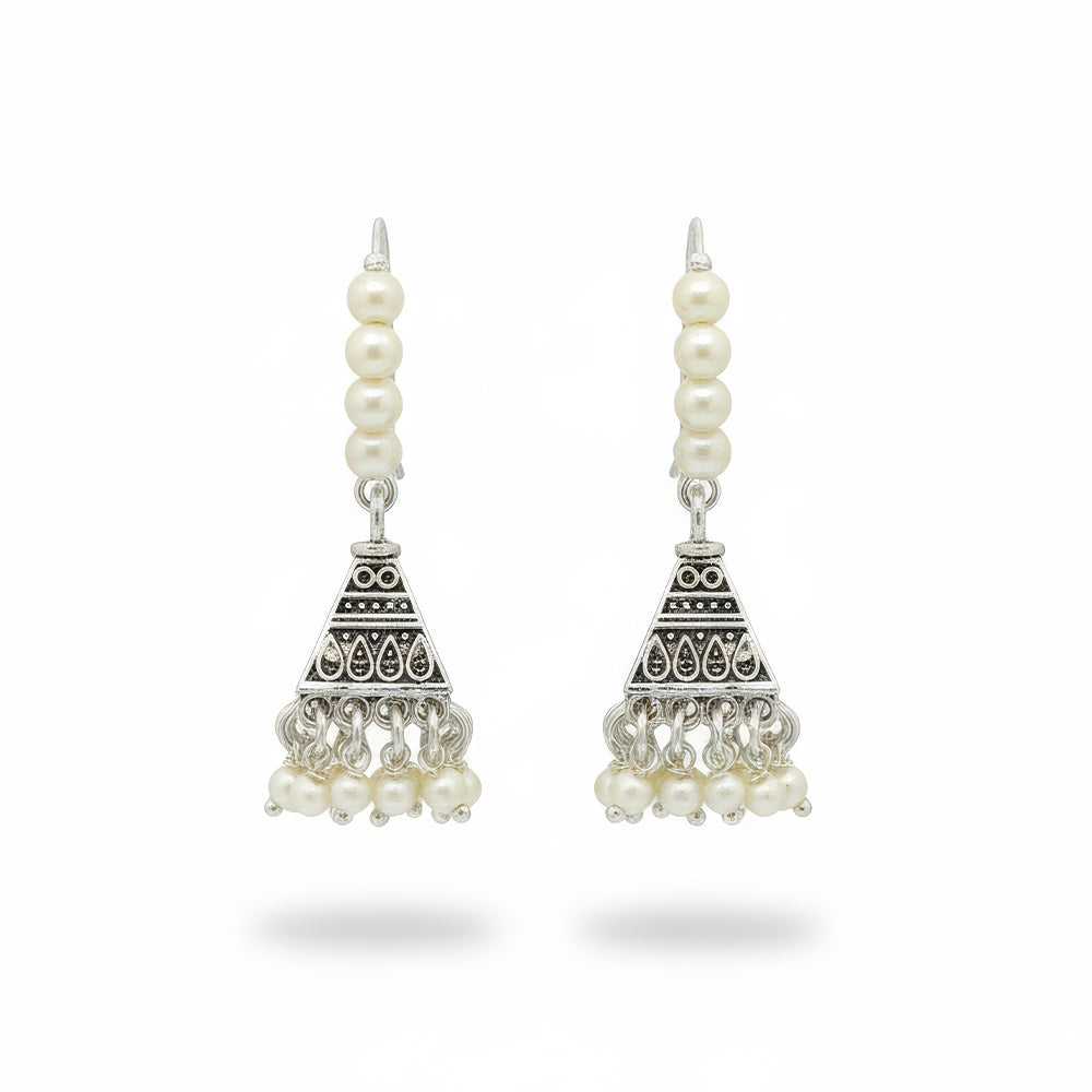 JS Fashion Clustered Pearl Oxidised Earrings for Women