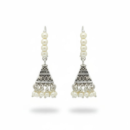 JS Fashion Clustered Pearl Oxidised Earrings for Women
