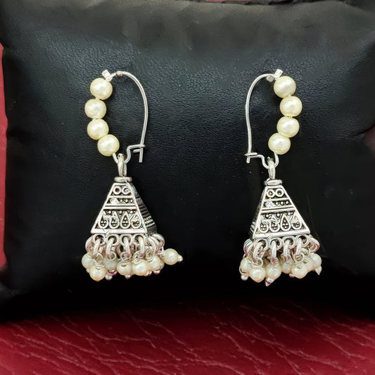 JS Fashion Clustered Pearl Oxidised Earrings for Women