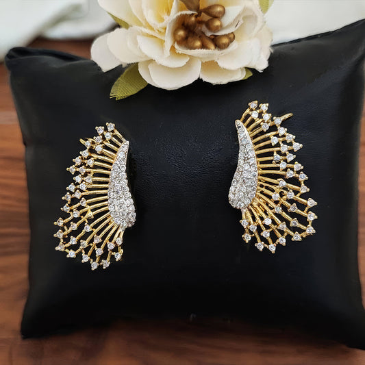 JS Fashion American Diamond Stud Earrings – Full Stone High Gold Polish Tops for Women’s Party & Daily Wear