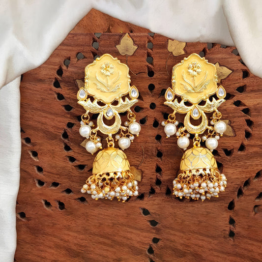 JS Fashion Antique High Gold Jhumka Earrings – Elegant Party Wear Traditional Jewelry for Women