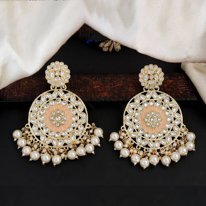 JS Fashion Antique High Gold Earrings with Clustered Pearls – Traditional Party Wear Jewelry for Women
