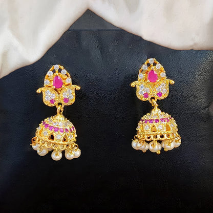 JS Fashion American Diamond Kemp Jhumka Earrings – Full Stone Traditional South Indian Style