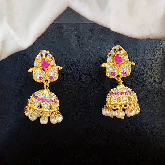 JS Fashion American Diamond Kemp Jhumka Earrings – Full Stone Traditional South Indian Style