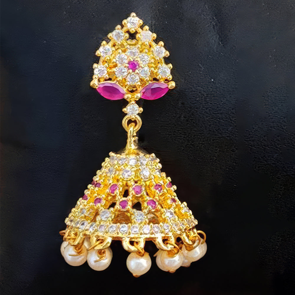 JS Fashion Short Jhumka Earrings with Full American Diamond Stone – Elegant Party Wear Design