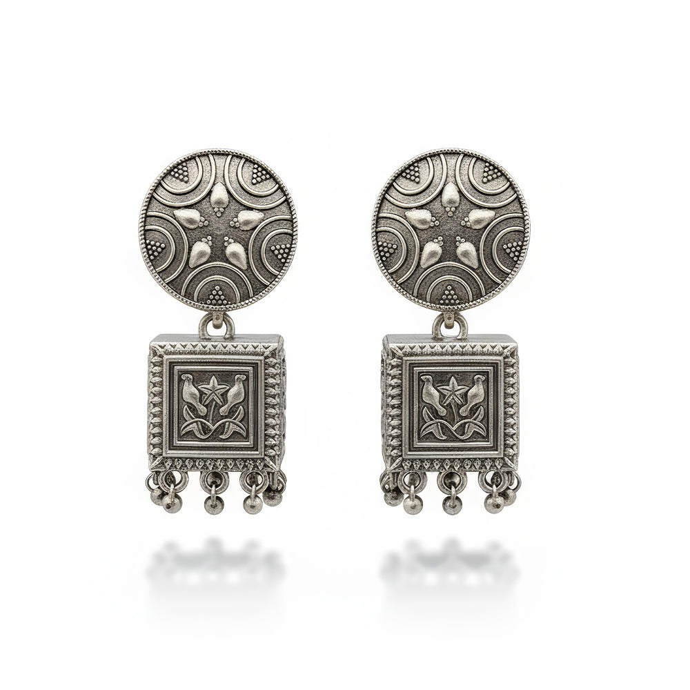 JS Fashion Traditional Trendy Oxidized Silver Polish Designer Earrings for Women & Girls