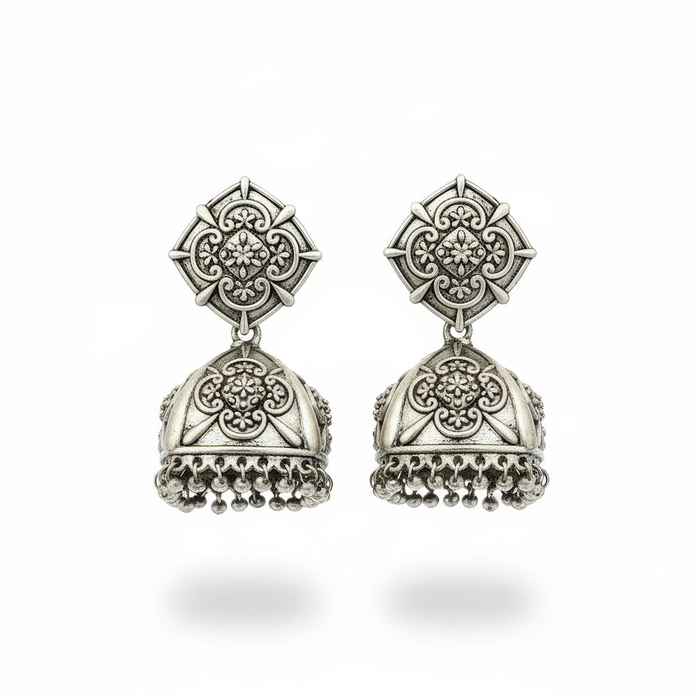 JS Fashion Beautiful Oxidised Silver Plated Jhumka Earrings for Women & Girls