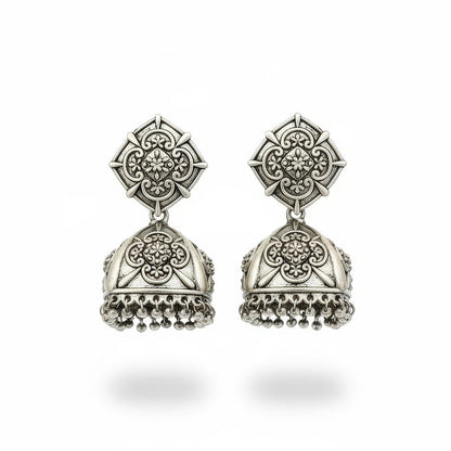 JS Fashion Beautiful Oxidised Silver Plated Jhumka Earrings for Women & Girls