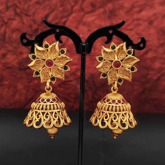 JS Fashion Matte Gold Polish Designer Jhumka Earrings for Women