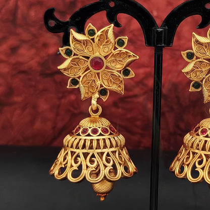 JS Fashion Matte Gold Polish Designer Jhumka Earrings for Women
