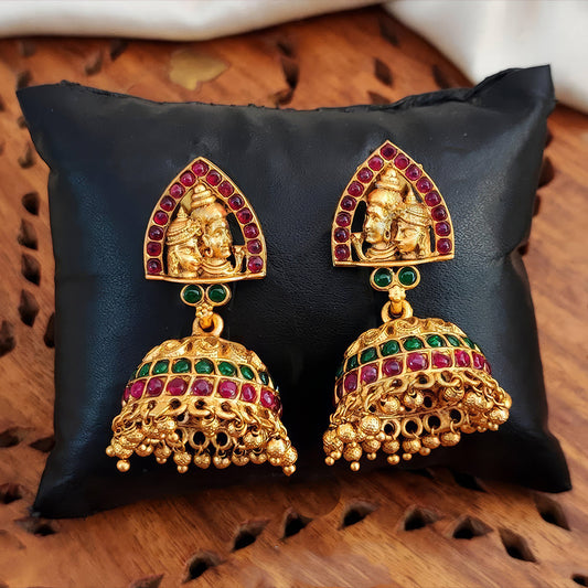 JS Fashion shiv parvati Designer Golden Clustered Pearl High Gold Polish Temple Jhumka Earring