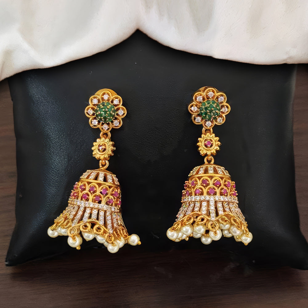 JS Fashion Clustered Pearl Designer Fancy Design Kemp Matte Gold Polish Jhumka Earring