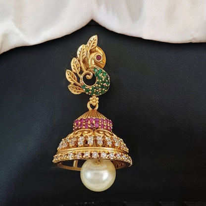 JS Fashion Kemp Jewellery Matte Gold Polish Peacock Design Kemp Jhumka Earrings