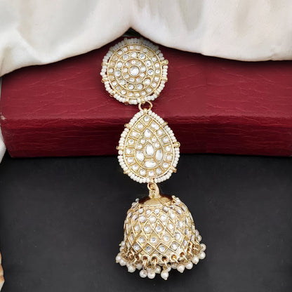 JS Fashion Antique High Gold Earrings with Clustered Pearls & Full Stones – Elegant Party Wear Jewelry for Women