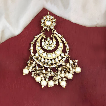 JS Fashion Elegant Long Polki Earrings with Clustered Pearls & Full Stones – Beautiful Fancy Party Wear Jewelry for Women