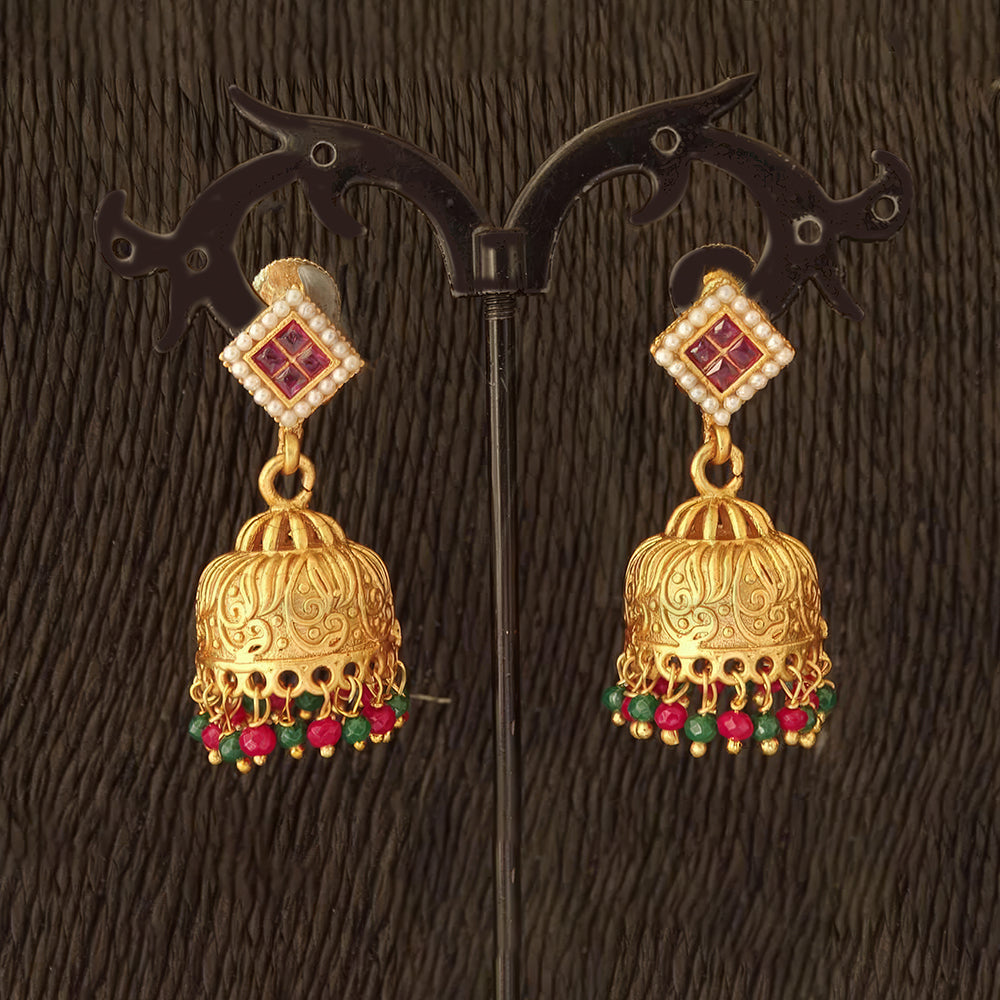 JS Fashion Embossed Matte Gold Antique Jhumka Earrings – Traditional Ethnic Jewelry for Women & Girls