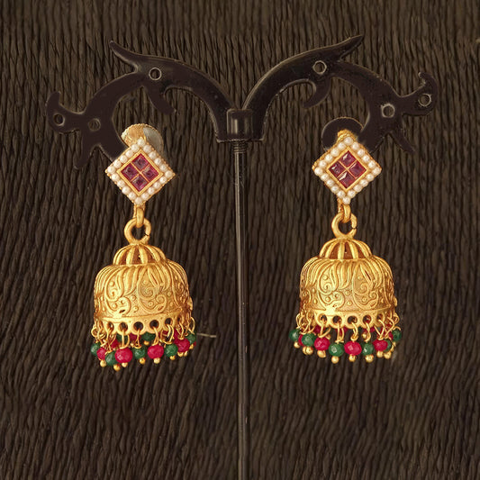 JS Fashion Embossed Matte Gold Antique Jhumka Earrings – Traditional Ethnic Jewelry for Women & Girls