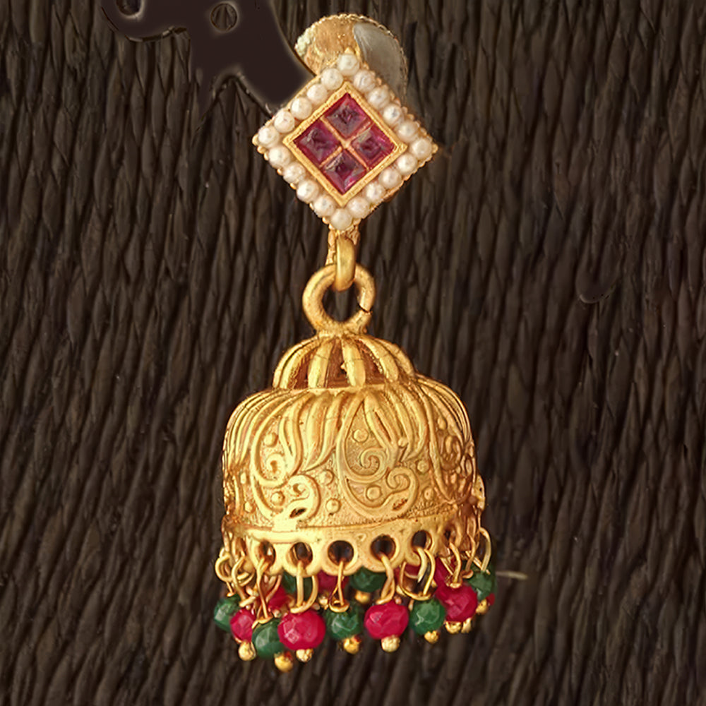JS Fashion Embossed Matte Gold Antique Jhumka Earrings – Traditional Ethnic Jewelry for Women & Girls