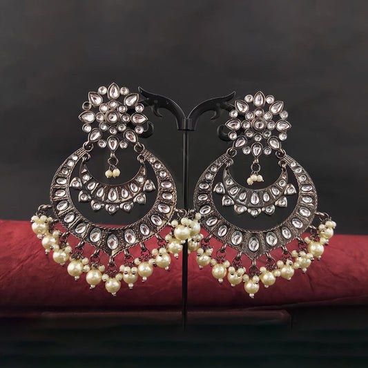 JS Fashion Clustered Pearl Chand Shape Polki Earrings – Full Stone Designer Party Wear Jewelry for Women