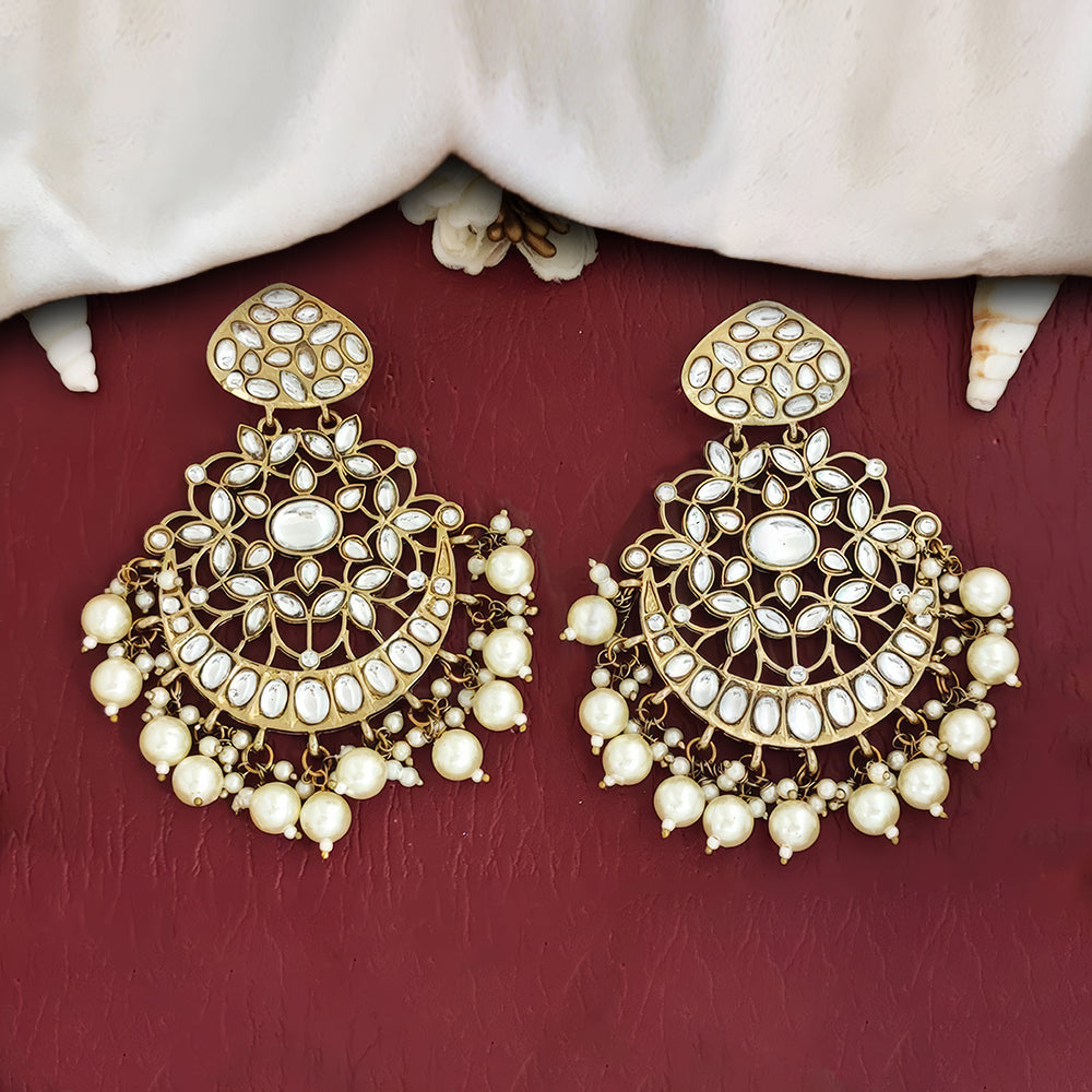 JS Fashion Antique Long Earrings with White Stones – Designer Mehendi Polish Fashion Jewelry for Women