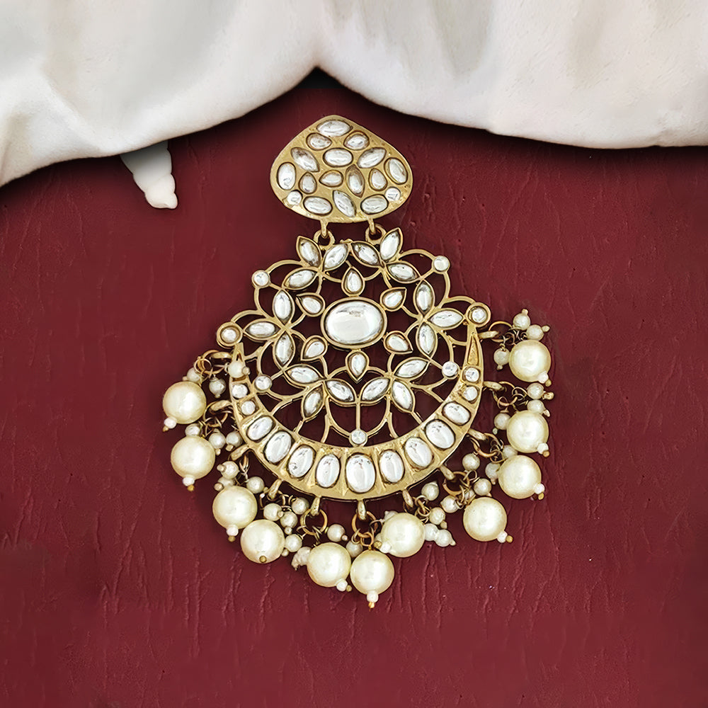 JS Fashion Antique Long Earrings with White Stones – Designer Mehendi Polish Fashion Jewelry for Women